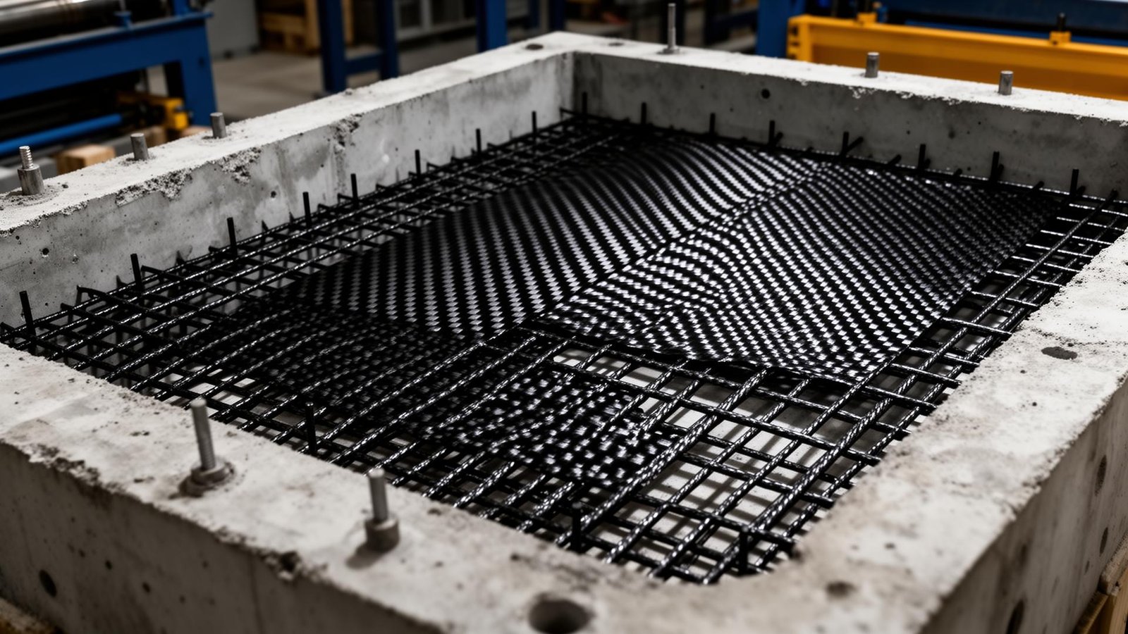 Carbon fiber mesh reinforcement in concrete mold